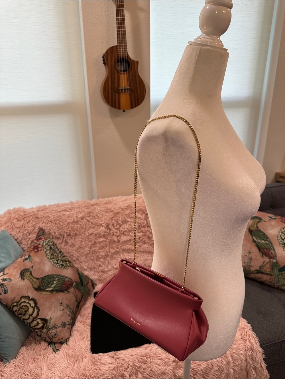 DeMellier Small Crossbody Bag in Rose Pink with Gold Chain - Picture 9 of 9